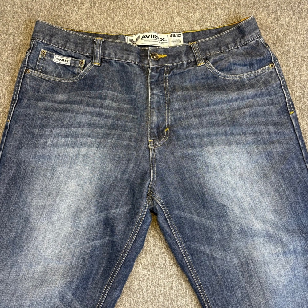 VTG Avirex Denim Jeans Mens 40/32 Blue Wash Streetwear Y2K Baggy‎ Skater